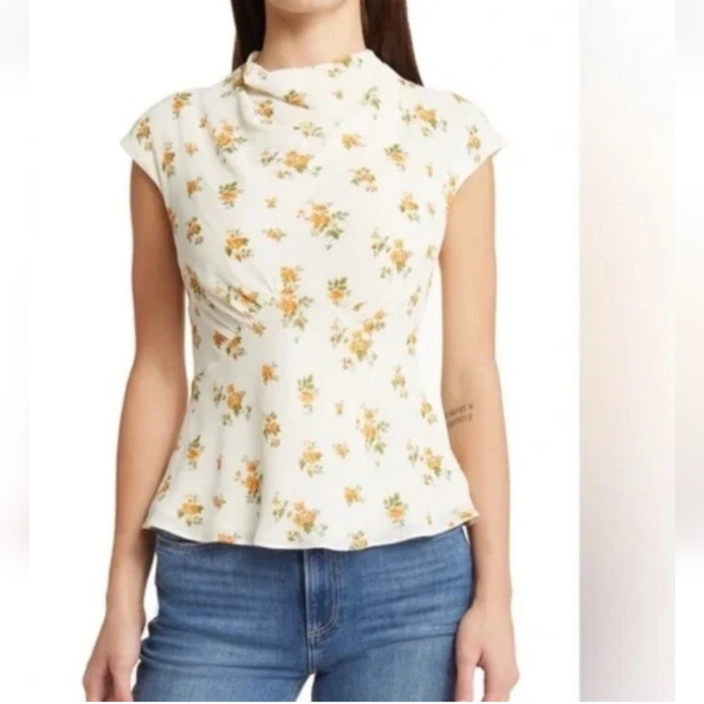 Reformation Bettie floral print high neck top size 0 zip back closure